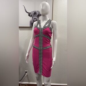 bebe Pink and Black Patterned Mini Dress